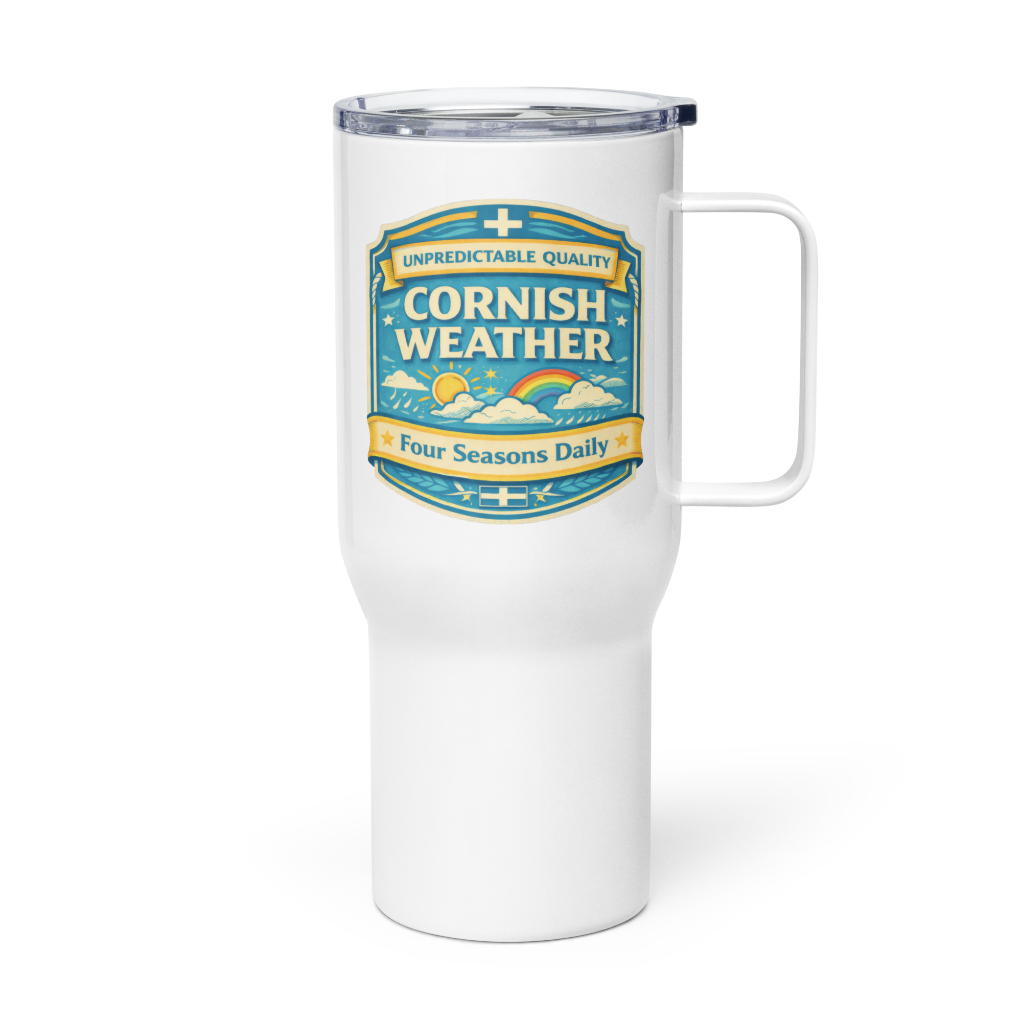 Unpredictable Quality – Cornish Weather - Travel mug with a handle