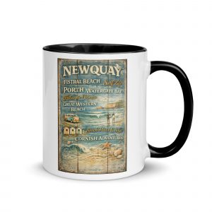 Newquay Surf Signboard Mug with Color Inside — vintage Cornish coastal design
