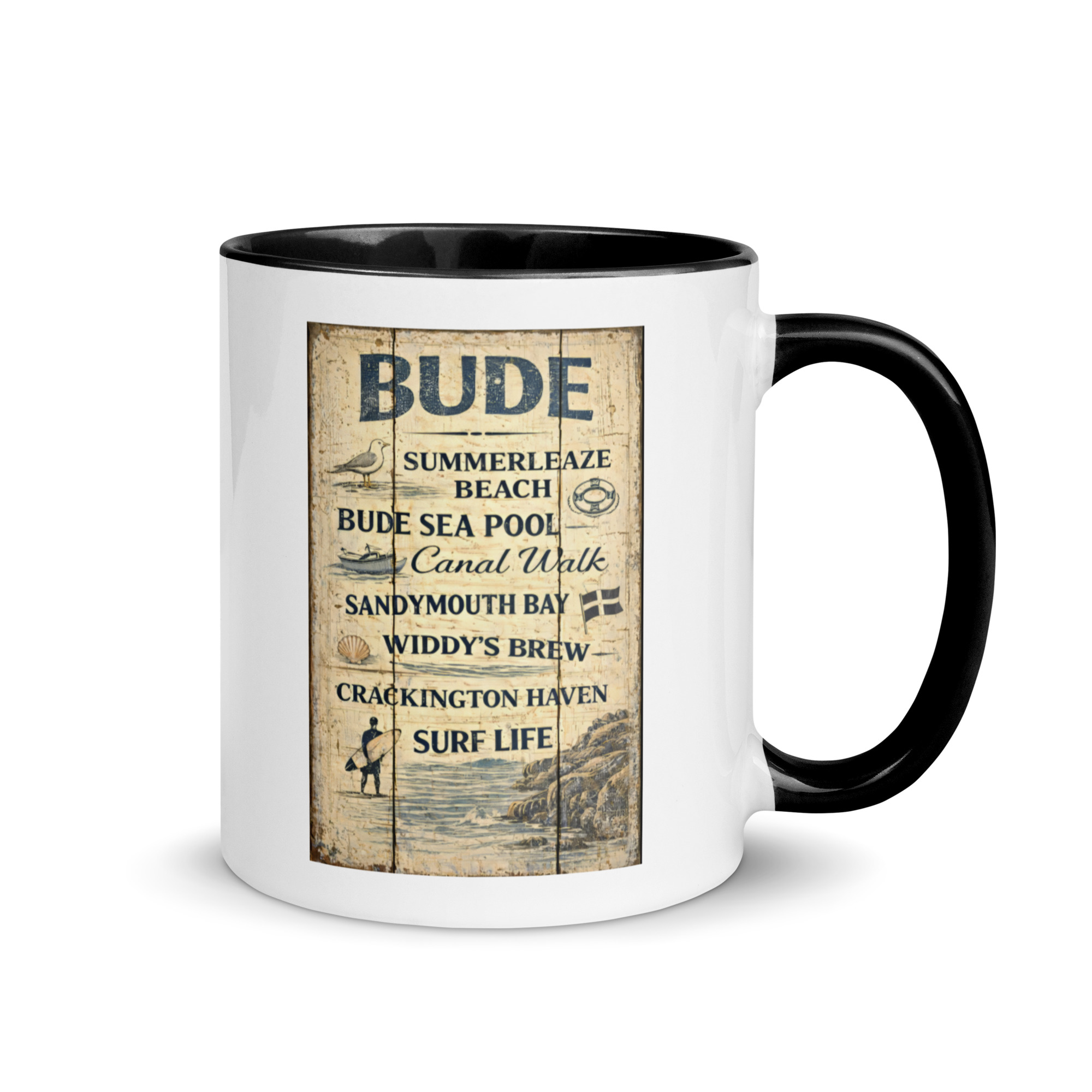 Bude Coastal Signboard - Mug with Color Inside