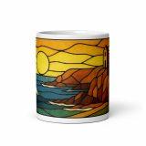 Clifftop Glow at Day’s End – White Glossy Mug white 11oz front view — Cornwall Coast