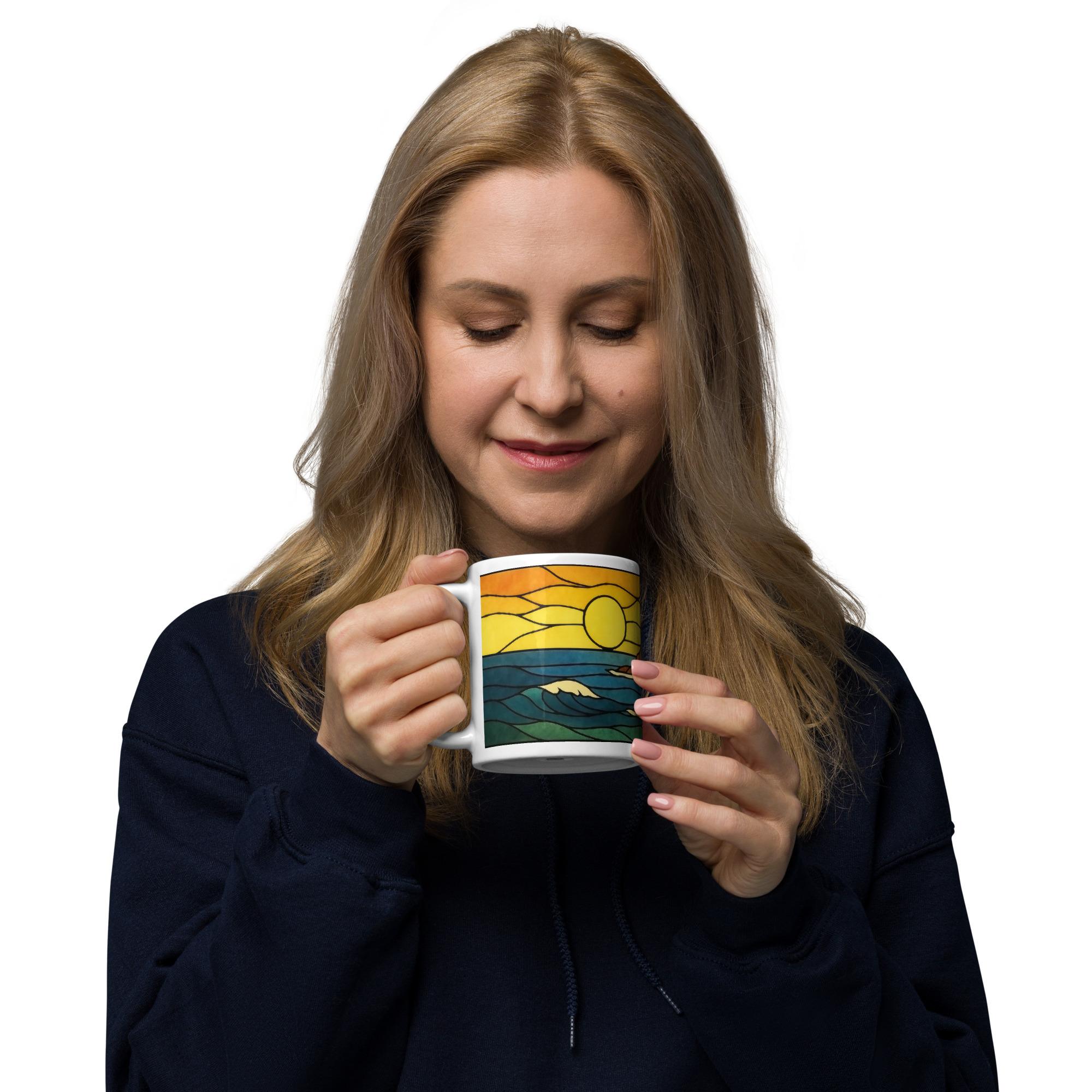 Clifftop Glow at Day’s End - White glossy mug