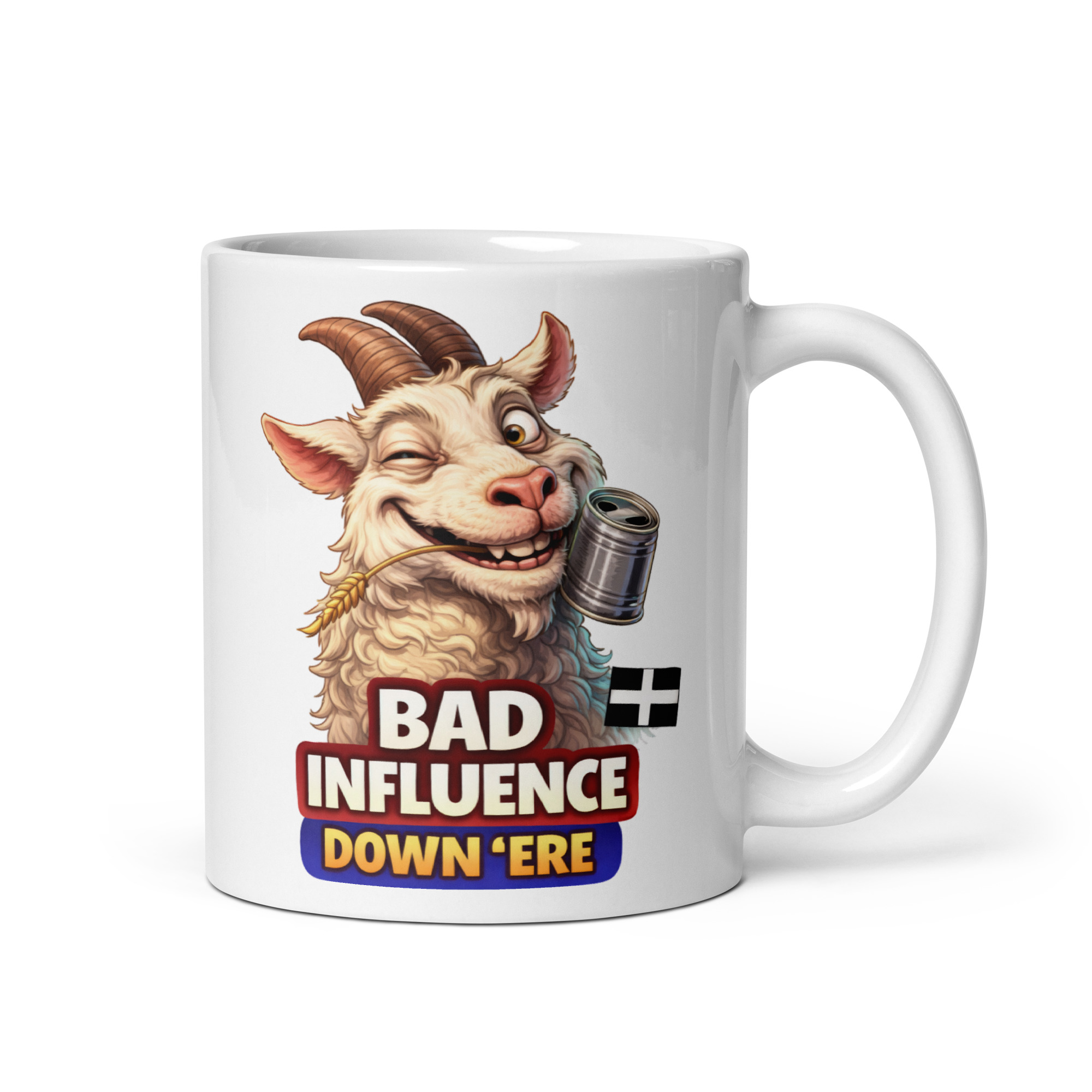 BAD INFLUENCE DOWN ERE - GOAT - White glossy mug