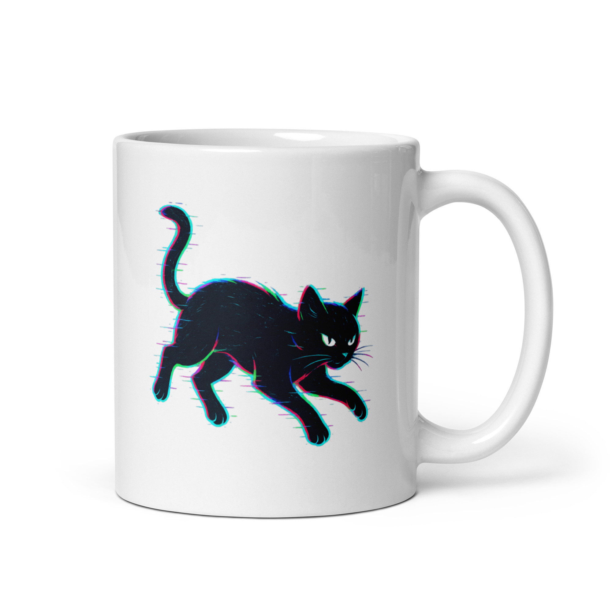 Glitch Cat – Digital Shadow Stalker - White glossy mug