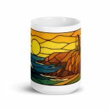 Clifftop Glow at Day’s End – White Glossy Mug white 15oz front view — Cornwall Coast