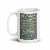 Penzance Coastal Signboard – White Glossy Mug white 15oz handle on left — Salt & Timber: Cornish Signs