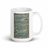 Penzance Coastal Signboard – White Glossy Mug white 15oz handle on right — Salt & Timber: Cornish Signs