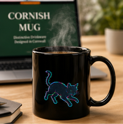 Glitch Cat – Digital Shadow StalkerBlack Glossy Mug