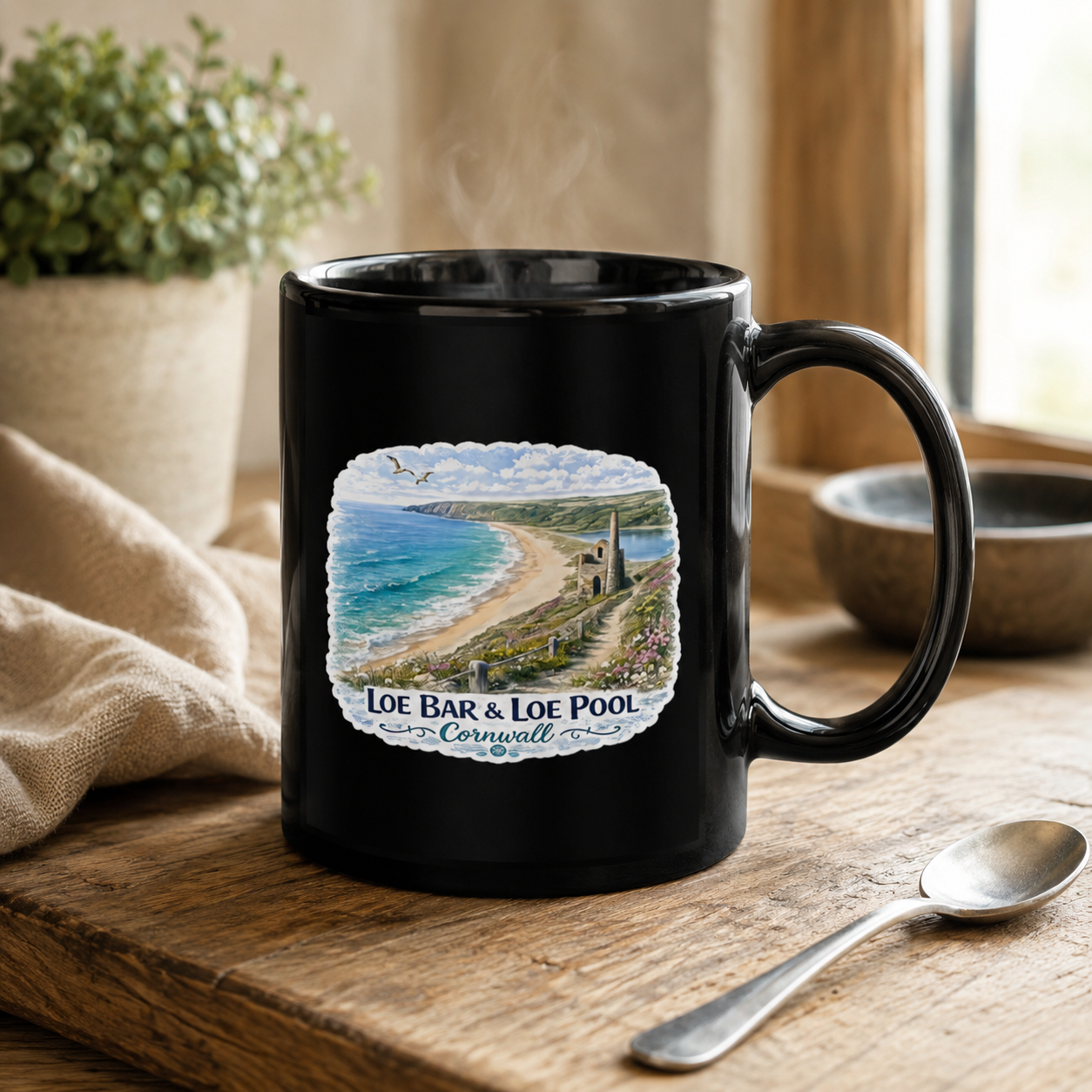 Loe Bar & Loe Pool Cornwall – Black Glossy Mug