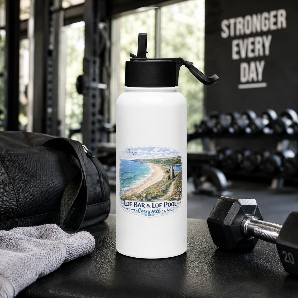 Loe Bar & Loe Pool Cornwall – Stainless steel water bottle with a straw lid