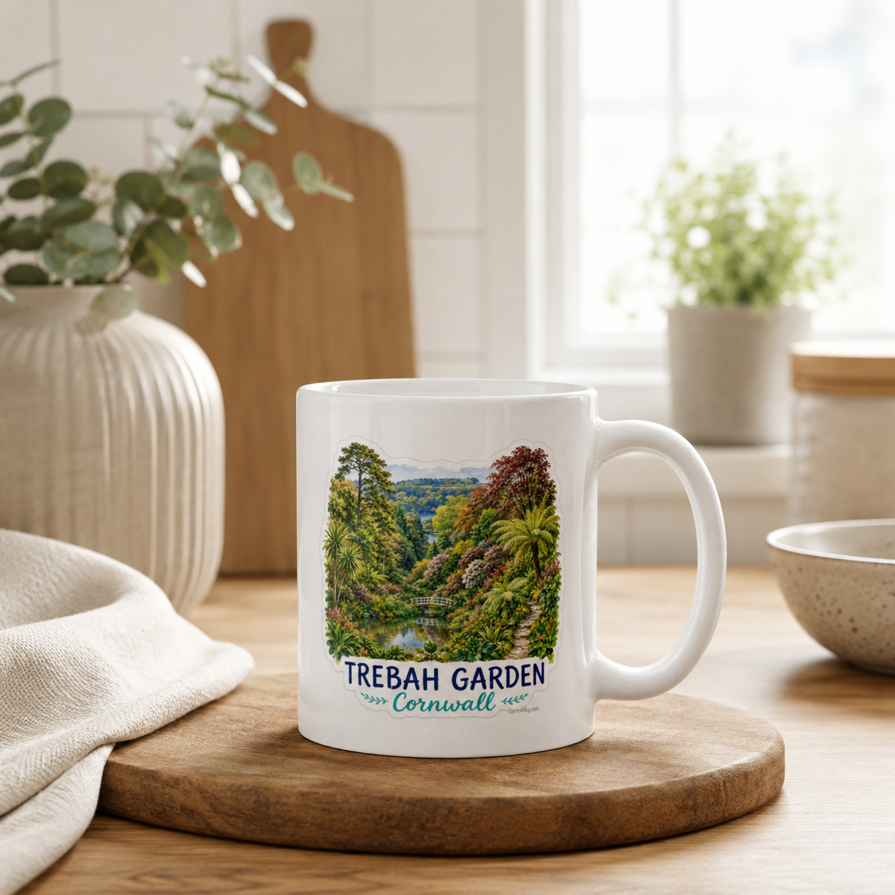 Trebah Garden Cornwall Artwork Design - White glossy mug
