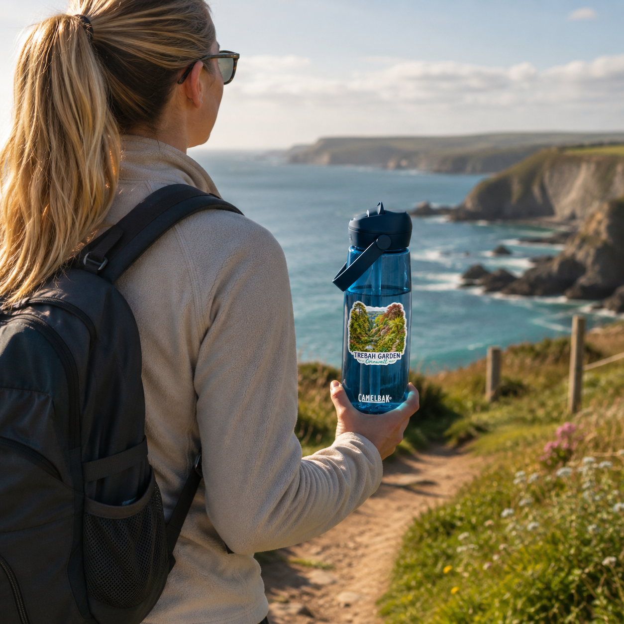 Trebah Garden Cornwall Artwork Design - Flip straw water bottle