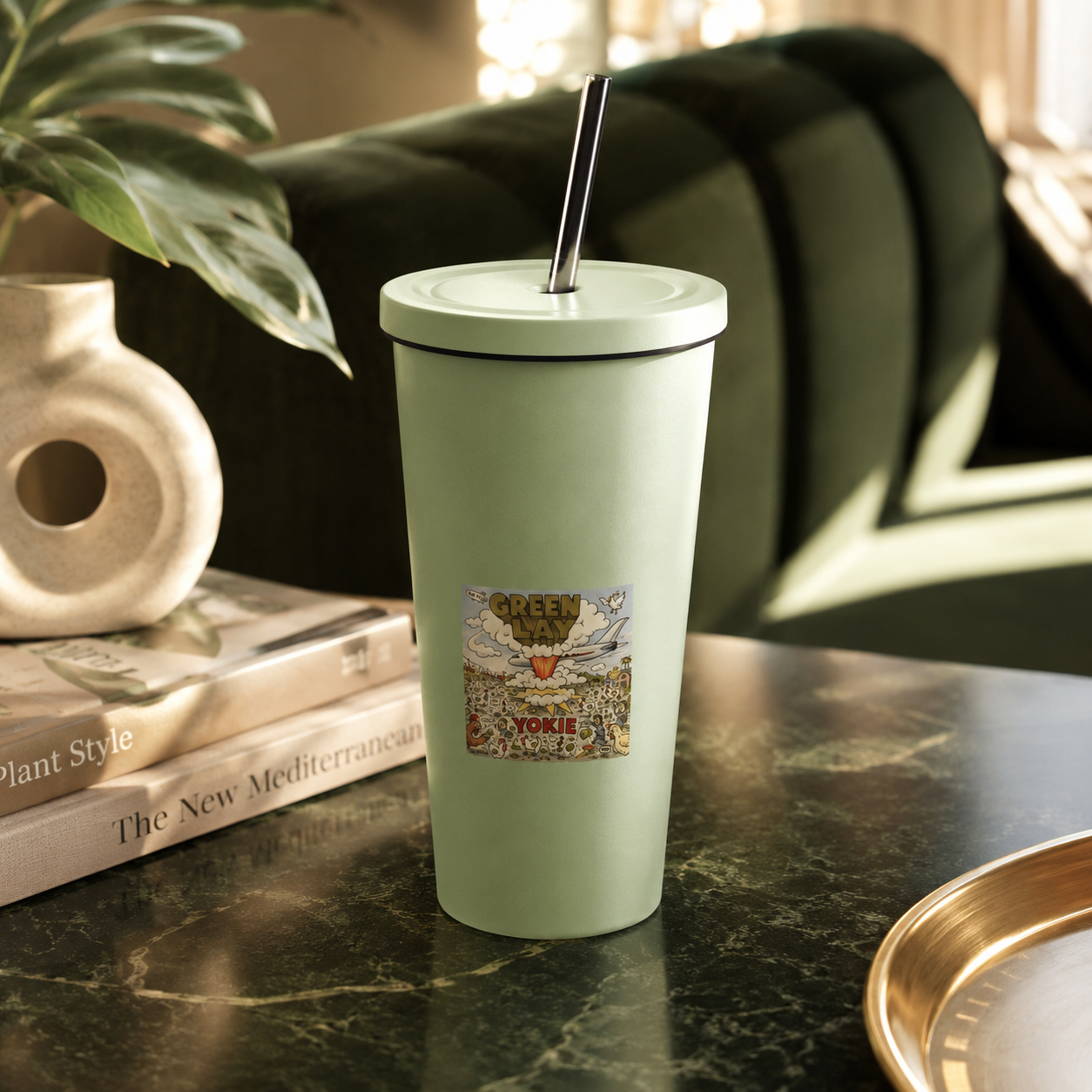 Green Lay Yokie Parody Insulated tumbler with a straw