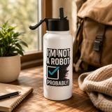 Im Not a Robot - Stainless steel water bottle with a straw lid