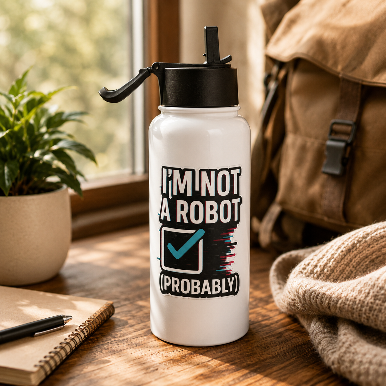 Im Not a Robot - Stainless steel water bottle with a straw lid