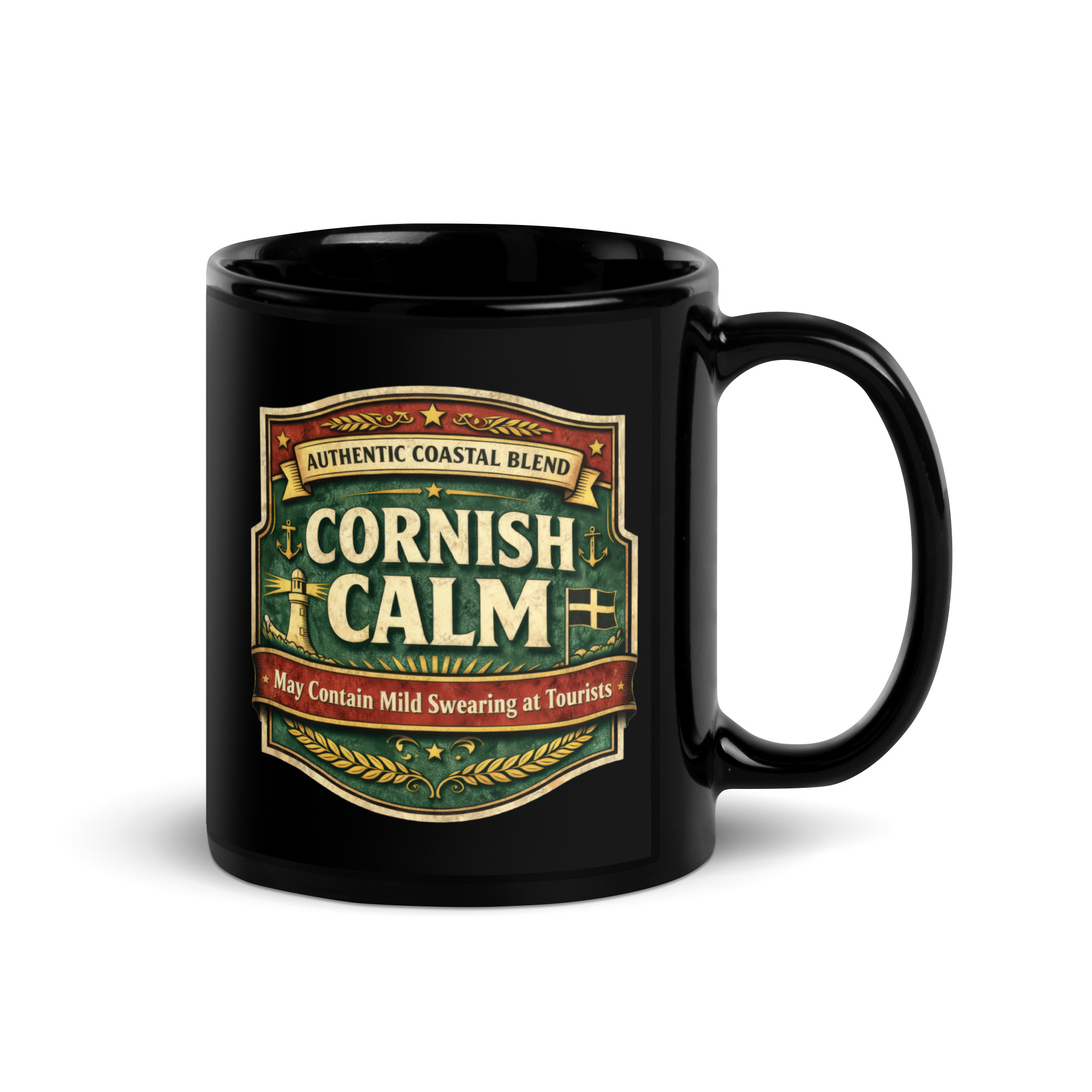Cornish Calm – May Contain Mild Swearing - Black Glossy Mug