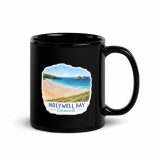 Holywell Bay Cornwall – Coastal Beach Scene - Black Glossy Mug