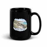Minack Theatre Cornwall Black Glossy Mug – Coastal Scene Design