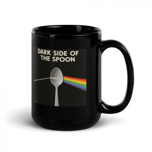 Dark Side of the Spoon – Black Glossy Mug black 15oz handle on right — Snack Tracks - The Ultimate Parody Album Collection