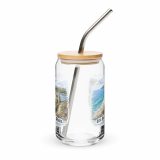 Loe Bar & Loe Pool Cornwall – Can-Shaped Glass 16oz 16oz with lid straw back — Cornish Treasures