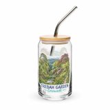 Trebah Garden Cornwall Artwork Design – Can-Shaped Glass 16oz 16oz with lid straw left — Cornish Treasures