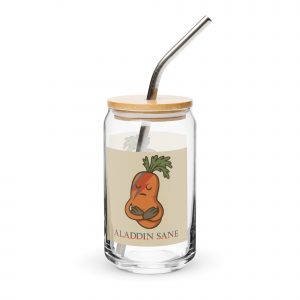 Aladdin Sane Carrot Parody Glass –Can-shaped glass – Can-Shaped Glass 16oz 16oz with lid straw left — Snack Tracks - The Ultimate Parody Album Collection
