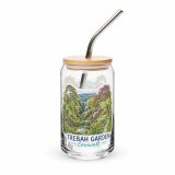 Trebah Garden Cornwall Artwork Design – Can-Shaped Glass 16oz 16oz with lid straw right — Cornish Treasures