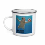 Nevermind the Donut – Enamel Mug white 12oz left — Snack Tracks - The Ultimate Parody Album Collection