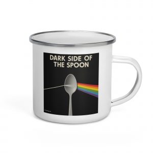 Dark Side of the Spoon – Enamel Mug white 12oz right — Snack Tracks - The Ultimate Parody Album Collection