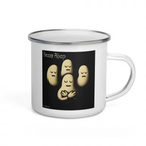 Bean Rhap – Enamel Mug white 12oz right — Snack Tracks - The Ultimate Parody Album Collection