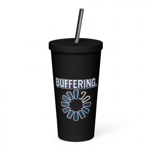 BUFFERING – Insulated Tumbler with a Straw black 20oz left — Glitch State: Emotion Offline