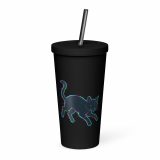Glitch Cat – Insulated Tumbler with a Straw black 20oz right — Glitch State: Emotion Offline