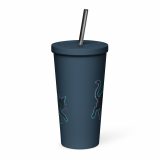Glitch Cat – Insulated Tumbler with a Straw navy 20oz back — Glitch State: Emotion Offline