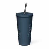 Glitch Cat – Insulated Tumbler with a Straw navy 20oz front — Glitch State: Emotion Offline