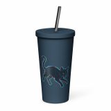 Glitch Cat – Insulated Tumbler with a Straw navy 20oz right — Glitch State: Emotion Offline
