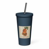 Aladdin Sane Carrot Parody Tumbler – Insulated Tumbler with a Straw navy 20oz right — Snack Tracks - The Ultimate Parody Album Collection