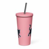 Glitch Cat – Insulated Tumbler with a Straw pink 20oz back — Glitch State: Emotion Offline