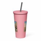 Wish You Were Beer – Insulated Tumbler with a Straw pink 20oz back — Snack Tracks - The Ultimate Parody Album Collection