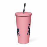 Glitch Cat – Insulated Tumbler with a Straw pink 20oz front — Glitch State: Emotion Offline