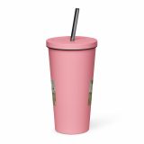 Green Lay Yokie Parody Insulated tumbler with a straw – Insulated Tumbler with a Straw pink 20oz front — Snack Tracks - The Ultimate Parody Album Collection