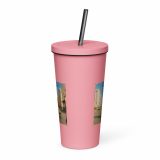 Wish You Were Beer – Insulated Tumbler with a Straw pink 20oz front — Snack Tracks - The Ultimate Parody Album Collection