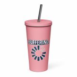 BUFFERING – Insulated Tumbler with a Straw pink 20oz left — Glitch State: Emotion Offline