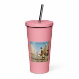 Wish You Were Beer – Insulated Tumbler with a Straw pink 20oz left — Snack Tracks - The Ultimate Parody Album Collection