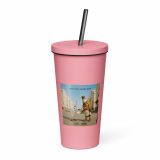 Wish You Were Beer – Insulated Tumbler with a Straw pink 20oz right — Snack Tracks - The Ultimate Parody Album Collection