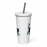 Glitch Cat – Insulated Tumbler with a Straw white 20oz front — Glitch State: Emotion Offline