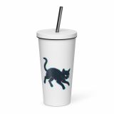 Glitch Cat – Insulated Tumbler with a Straw white 20oz left — Glitch State: Emotion Offline