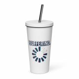 BUFFERING – Insulated Tumbler with a Straw white 20oz right — Glitch State: Emotion Offline