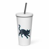 Glitch Cat – Insulated Tumbler with a Straw white 20oz right — Glitch State: Emotion Offline
