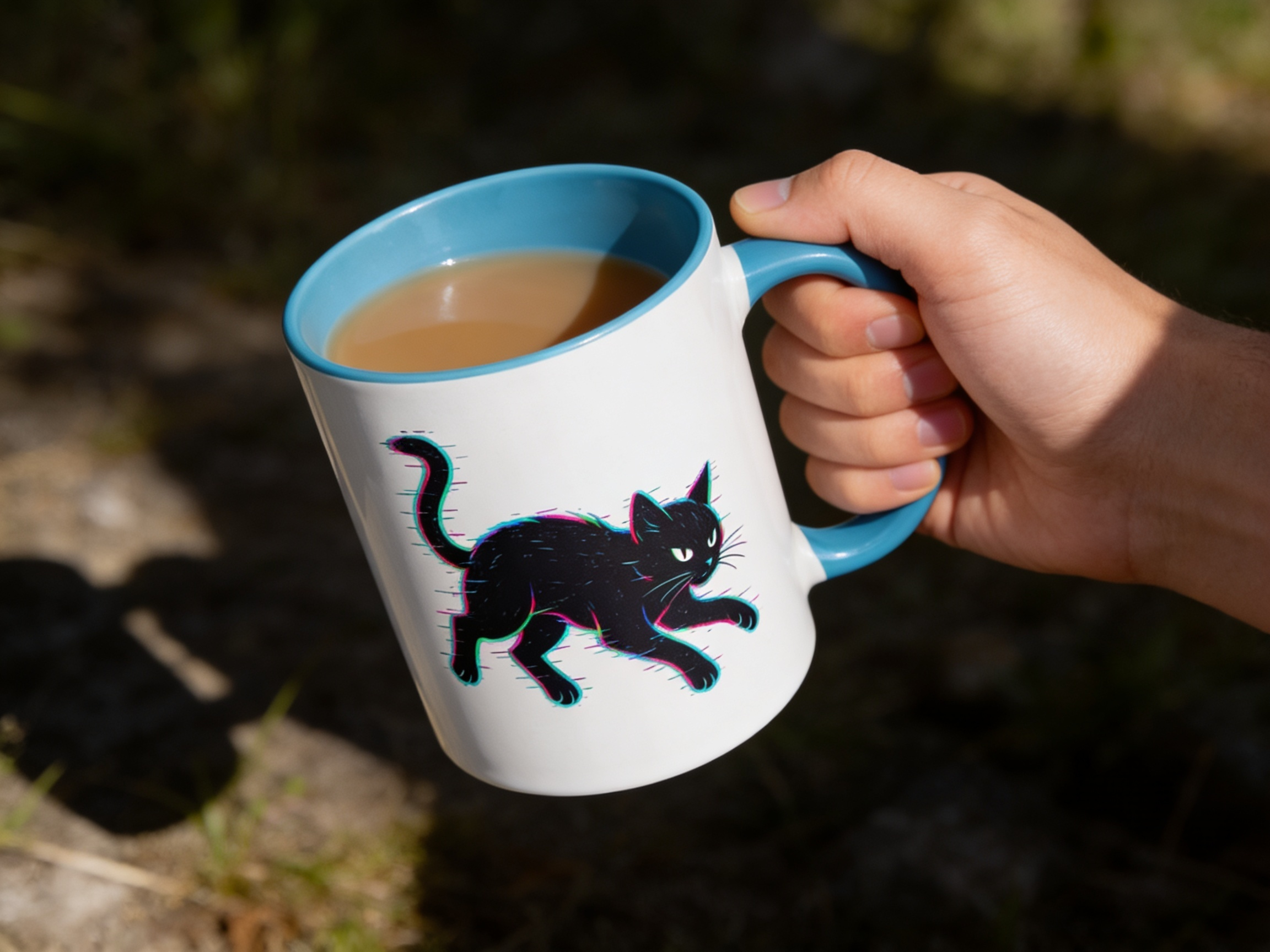 Glitch Cat – Digital Shadow Stalker - Mug with Color Inside