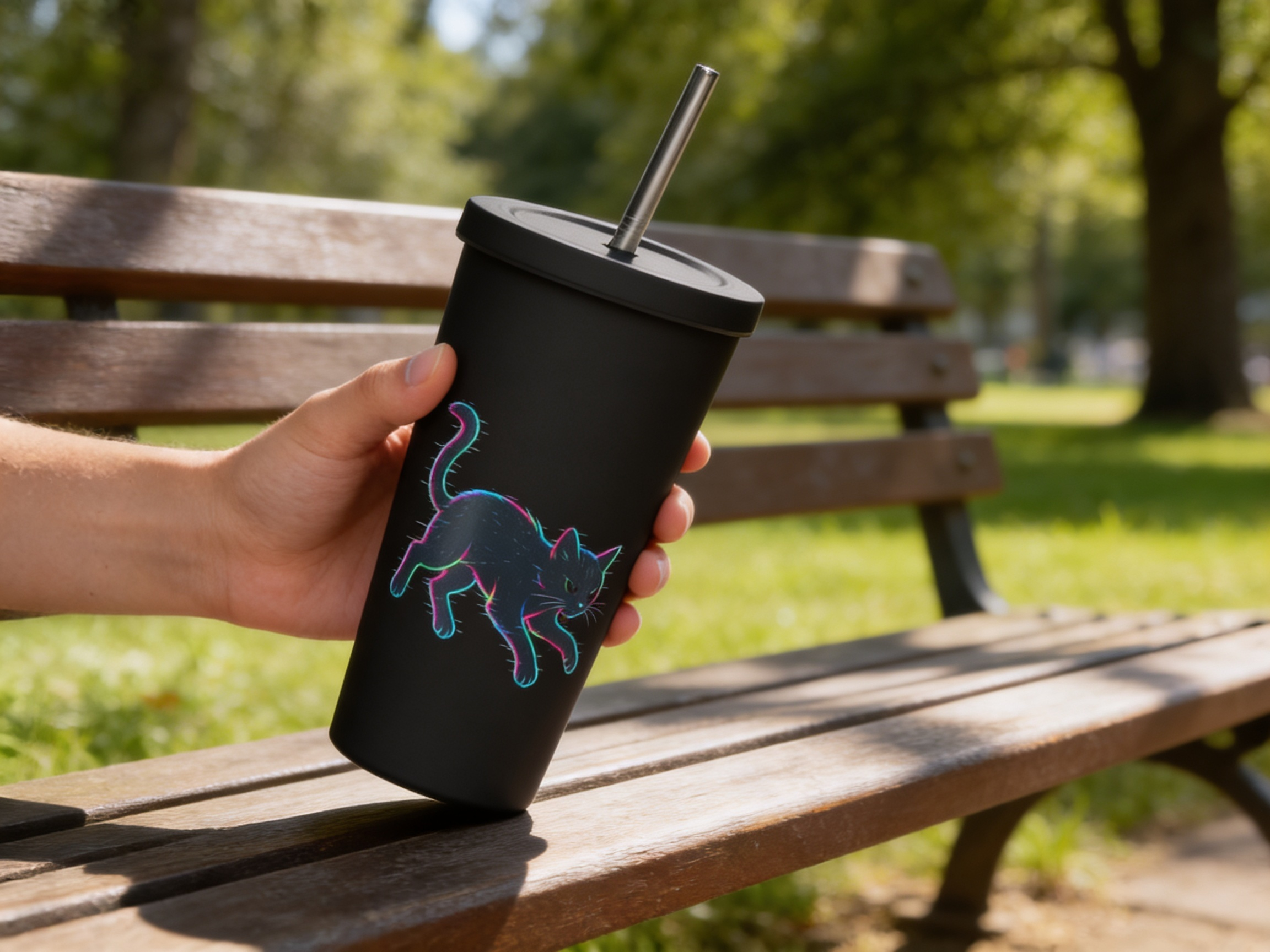 Glitch Cat - Insulated tumbler with a straw
