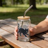 Glitch Cat – Digital Shadow StalkerCan-shaped glass
